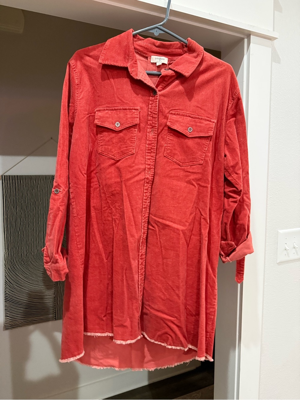Umgee Coral-Red Dress with Button Front